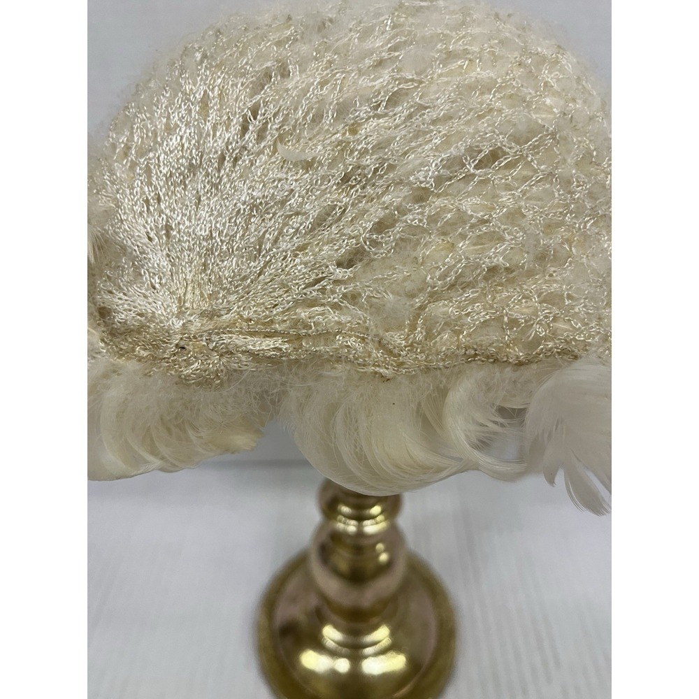 Vintage 1950's Ivory Feather Hat With Netting Mid century Fascinator Millinery - Picture 8 of 9